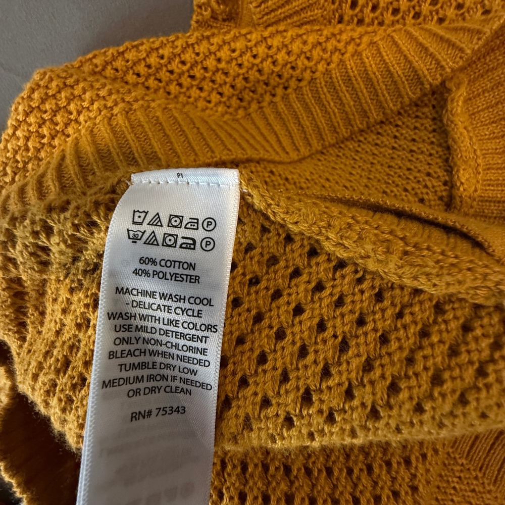 Mustard Yellow Textured Knit Crew Neck Long Sleeve Zipper Detail Sweater Top S - Picture 7 of 15